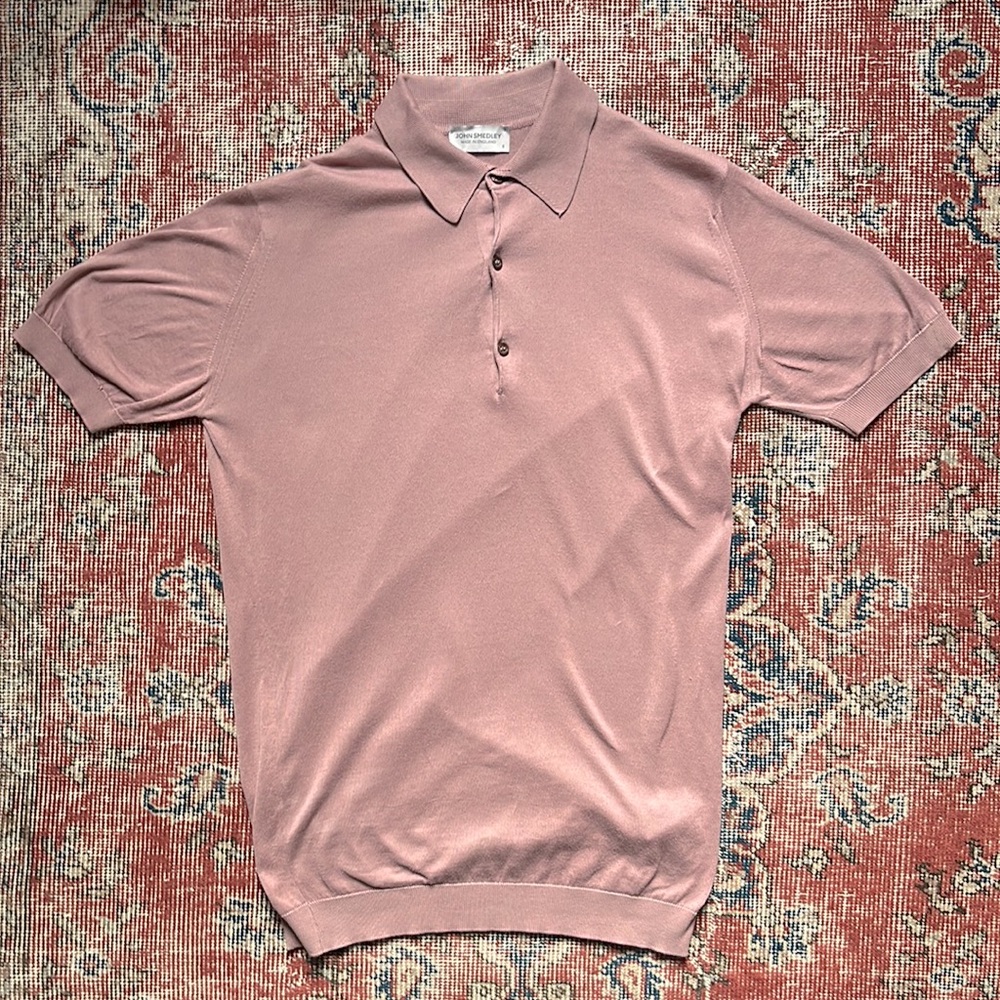 John Smedley Knit Adrian Sea Island Cotton Polo Small